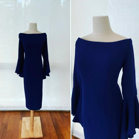 Belle Navy Open Shoulder Dress