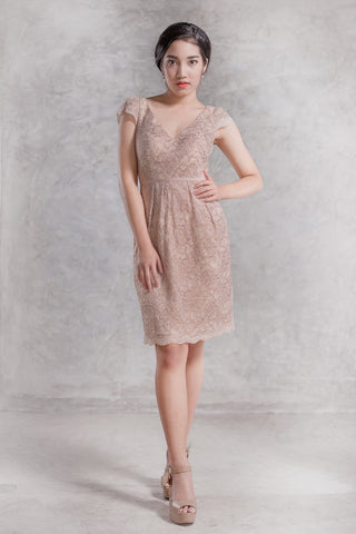 Brigitte Lace Dress in Beige - The Formal Affair