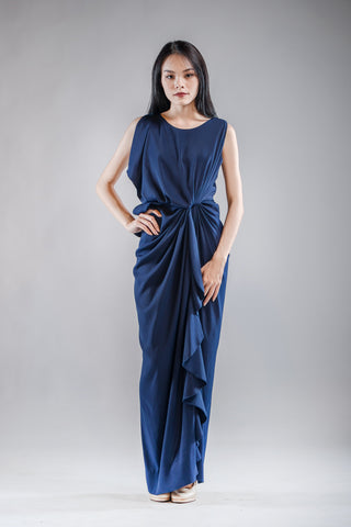 Chai Drape Dress in Navy - The Formal Affair