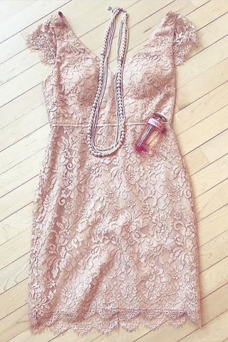 Brigitte Lace Dress in Pink - The Formal Affair