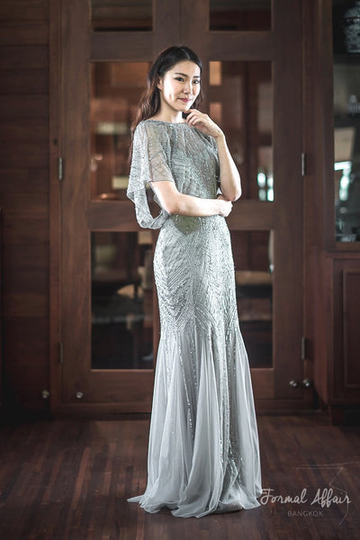 Adela Sequin Dress in Silver - The Formal Affair 