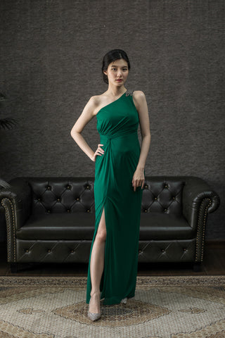 One Shoulder Emerald Dress