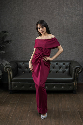 Chai Burgundy Open Shoulder Dress