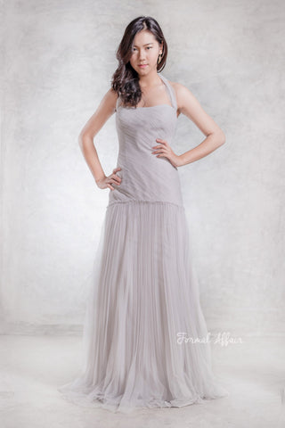 Bobbin Halter Dress in Grey - The Formal Affair 