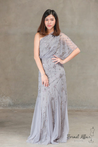 Lily Sequin Dress in Misty Grey - The Formal Affair 