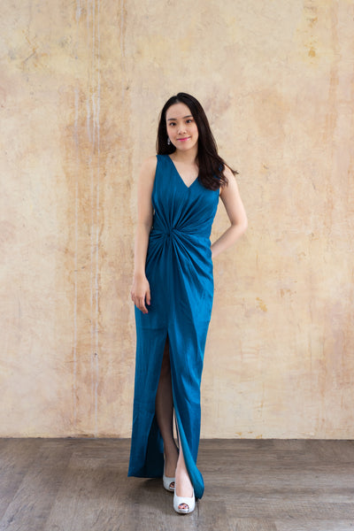 Chai V Drape Dress in Emerald